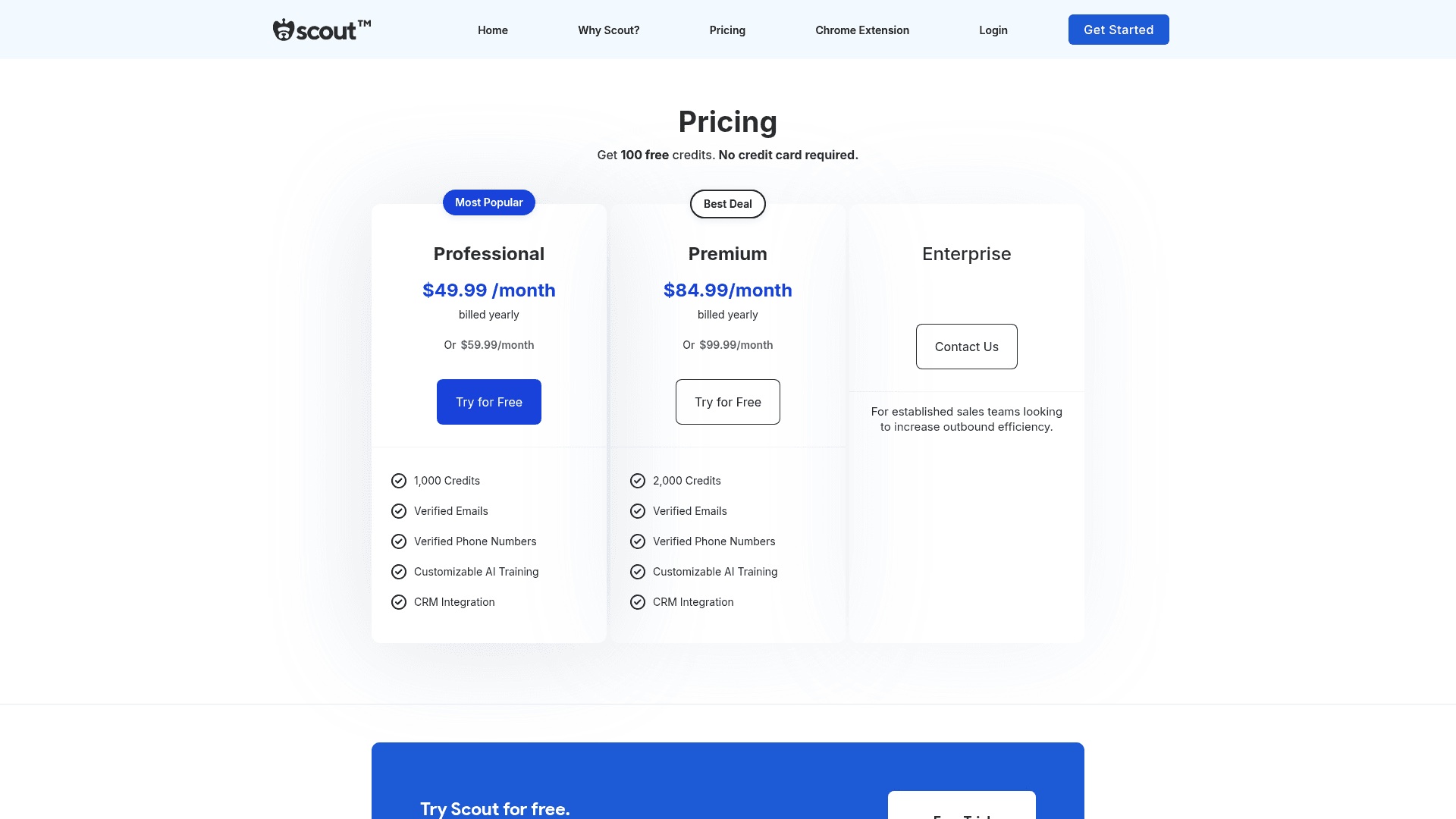 Pricing page of Scout