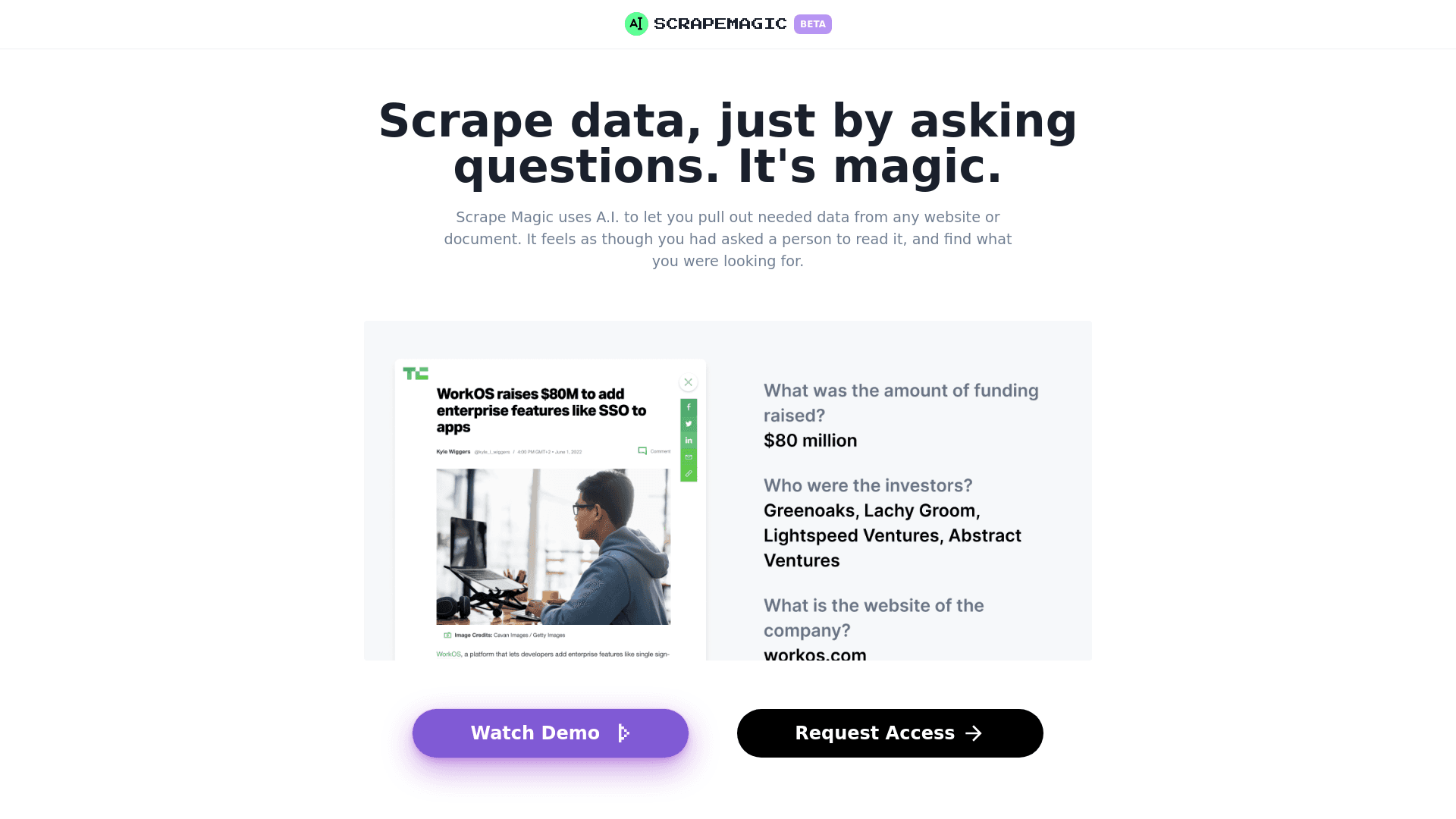 Homepage of ScrapeMagic
