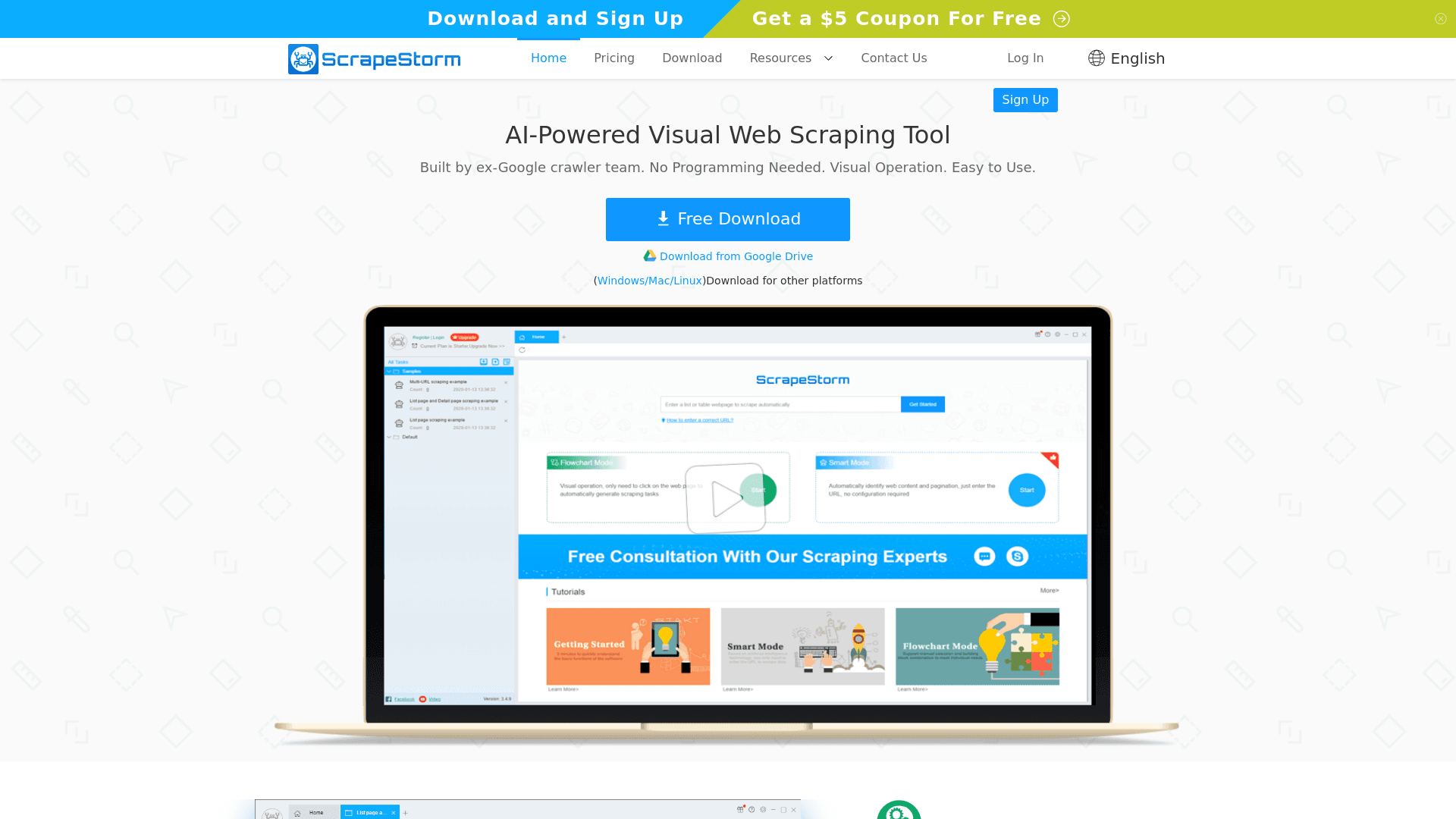 Homepage of ScrapeStorm