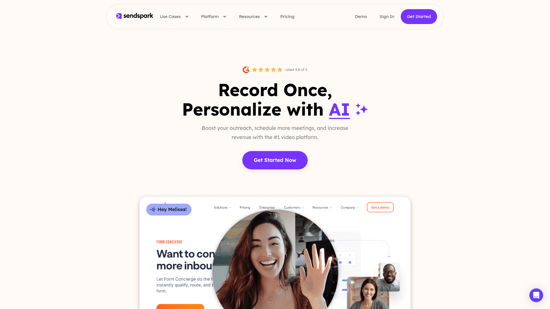 Homepage of Sendspark
