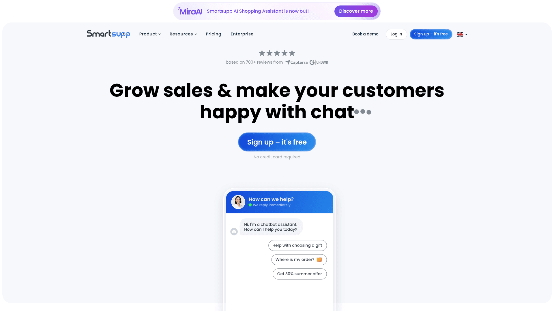 Homepage of Smartsupp