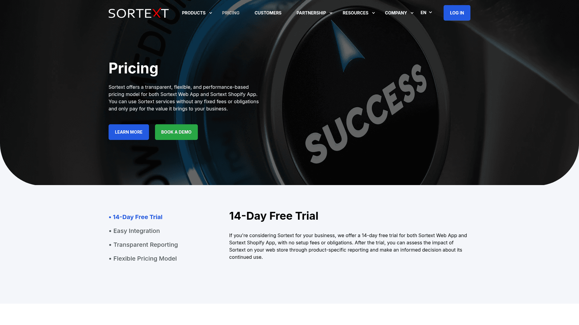 Pricing page of Sortext