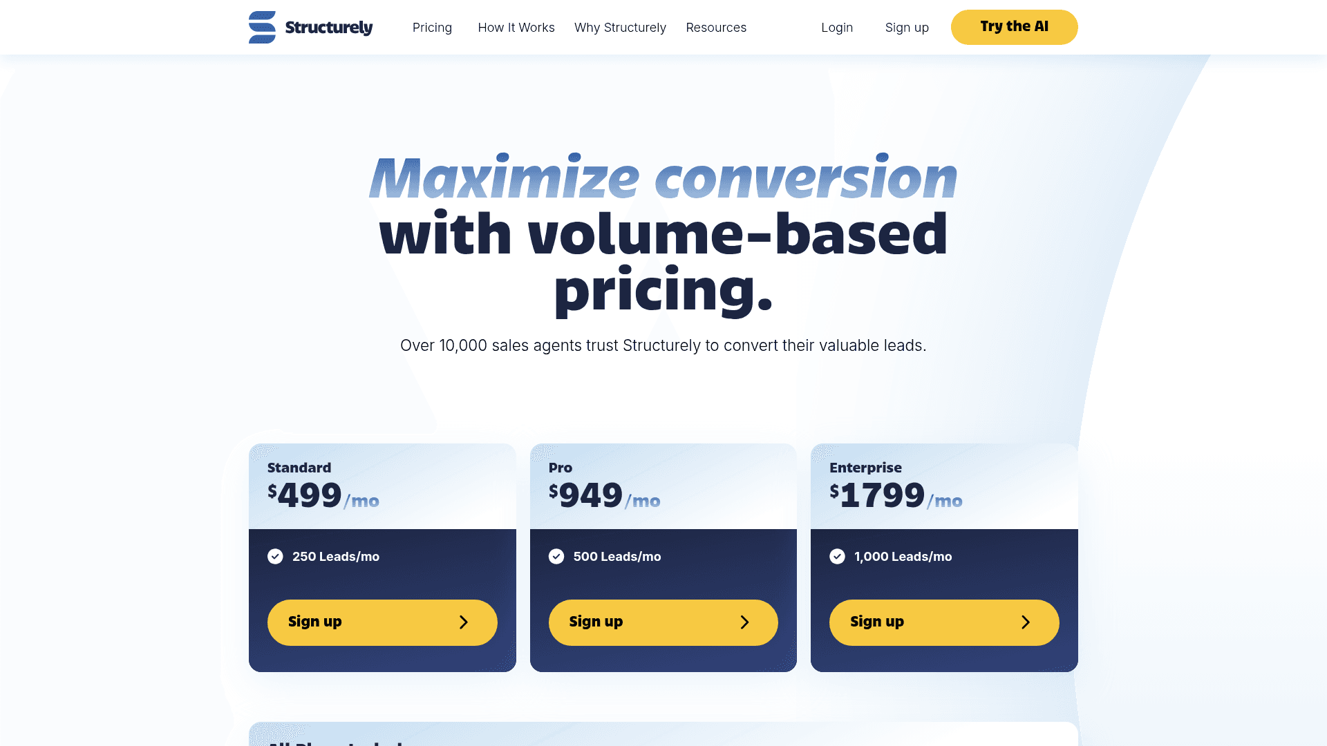 Pricing page of Structurely