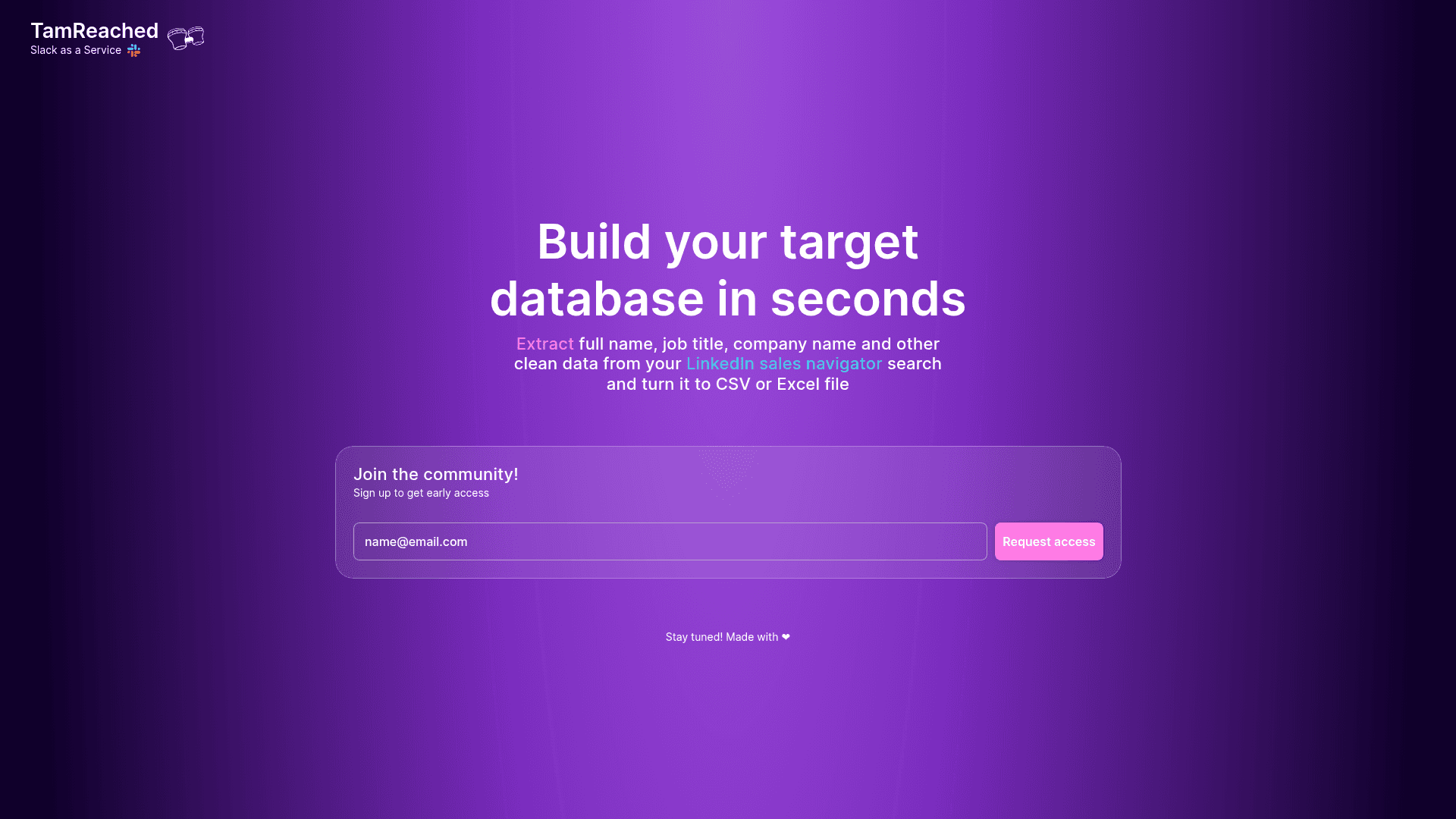 Homepage of TamReached