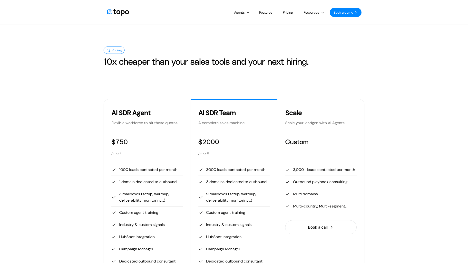 Pricing page of Topo