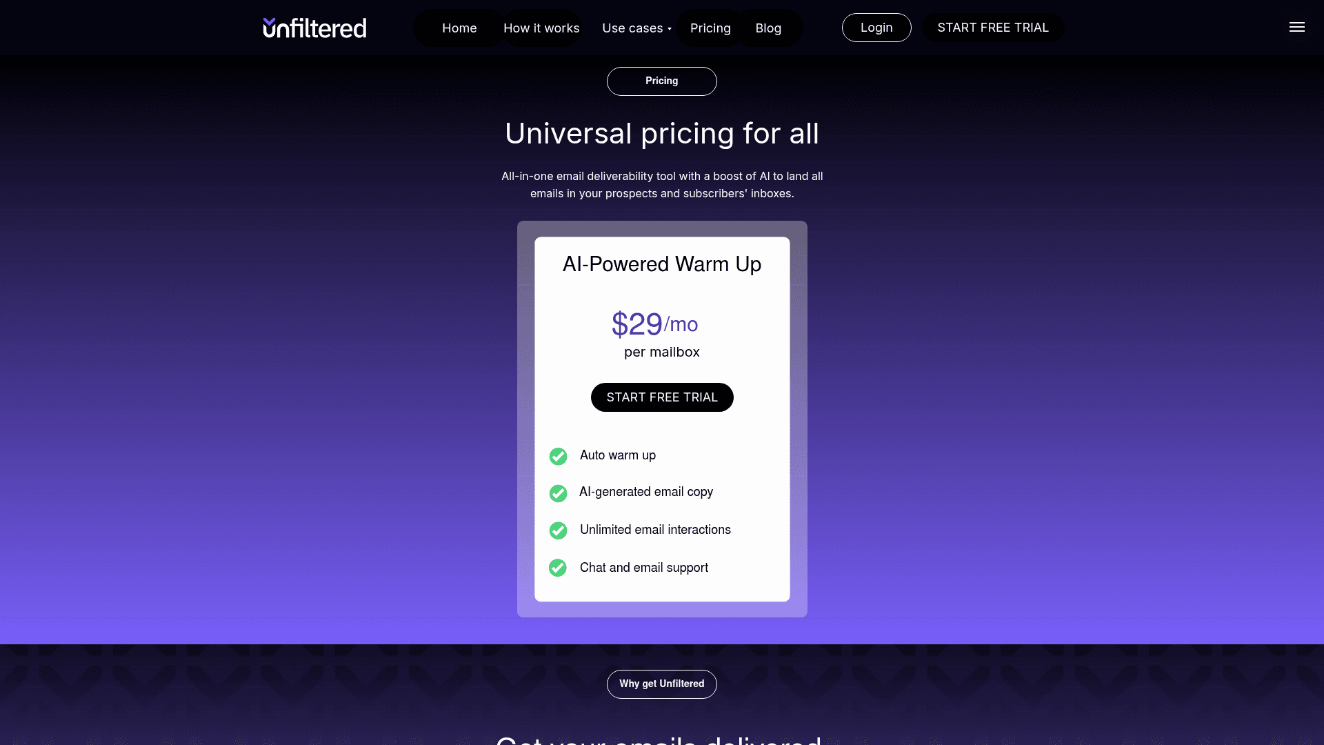 Pricing page of Unfilteredai