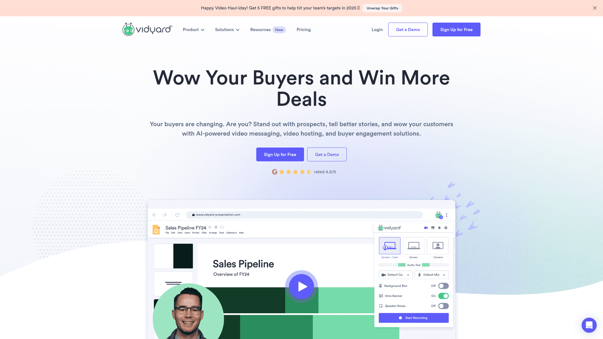 Homepage of Vidyard