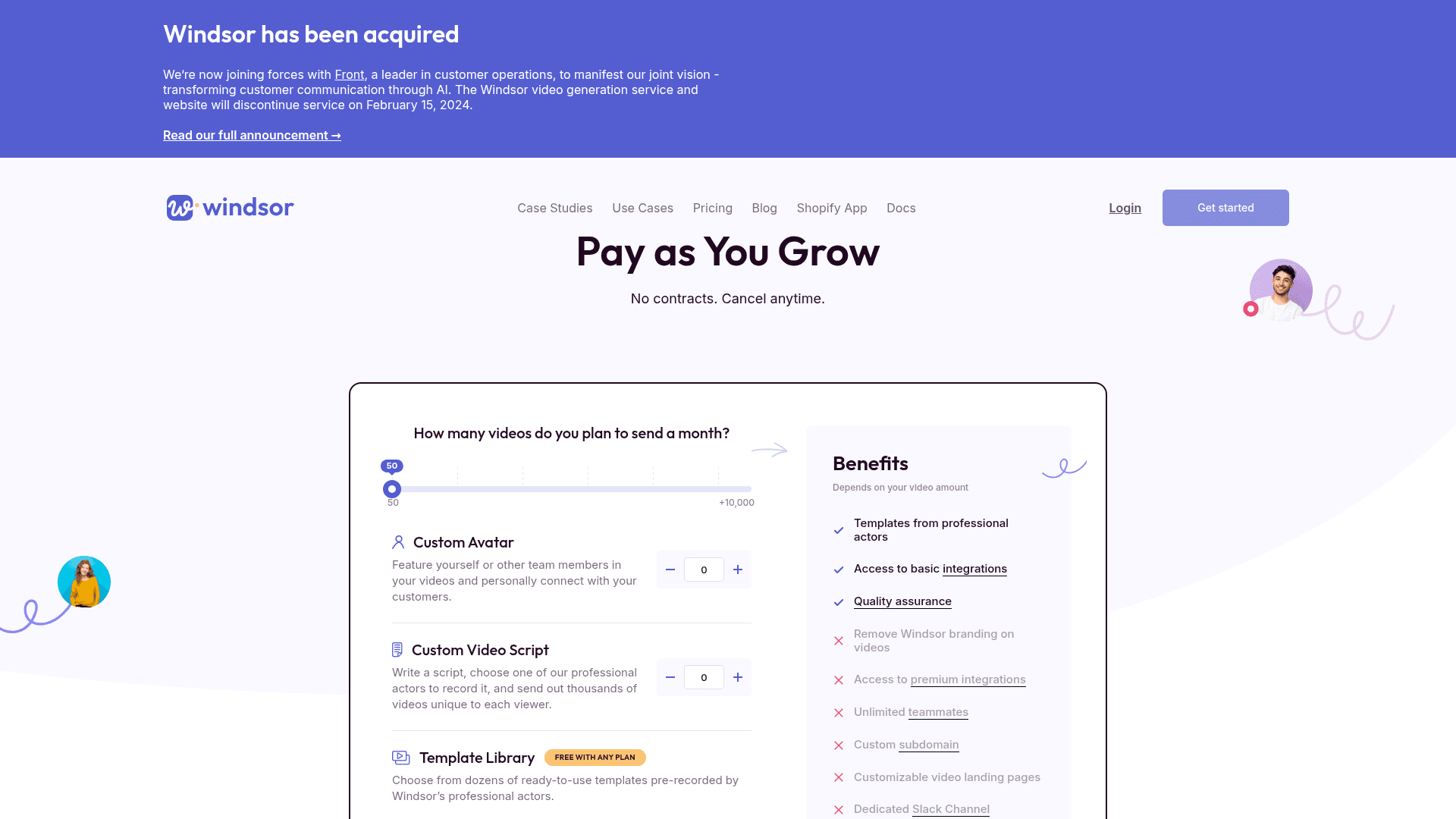 Pricing page of Windsor