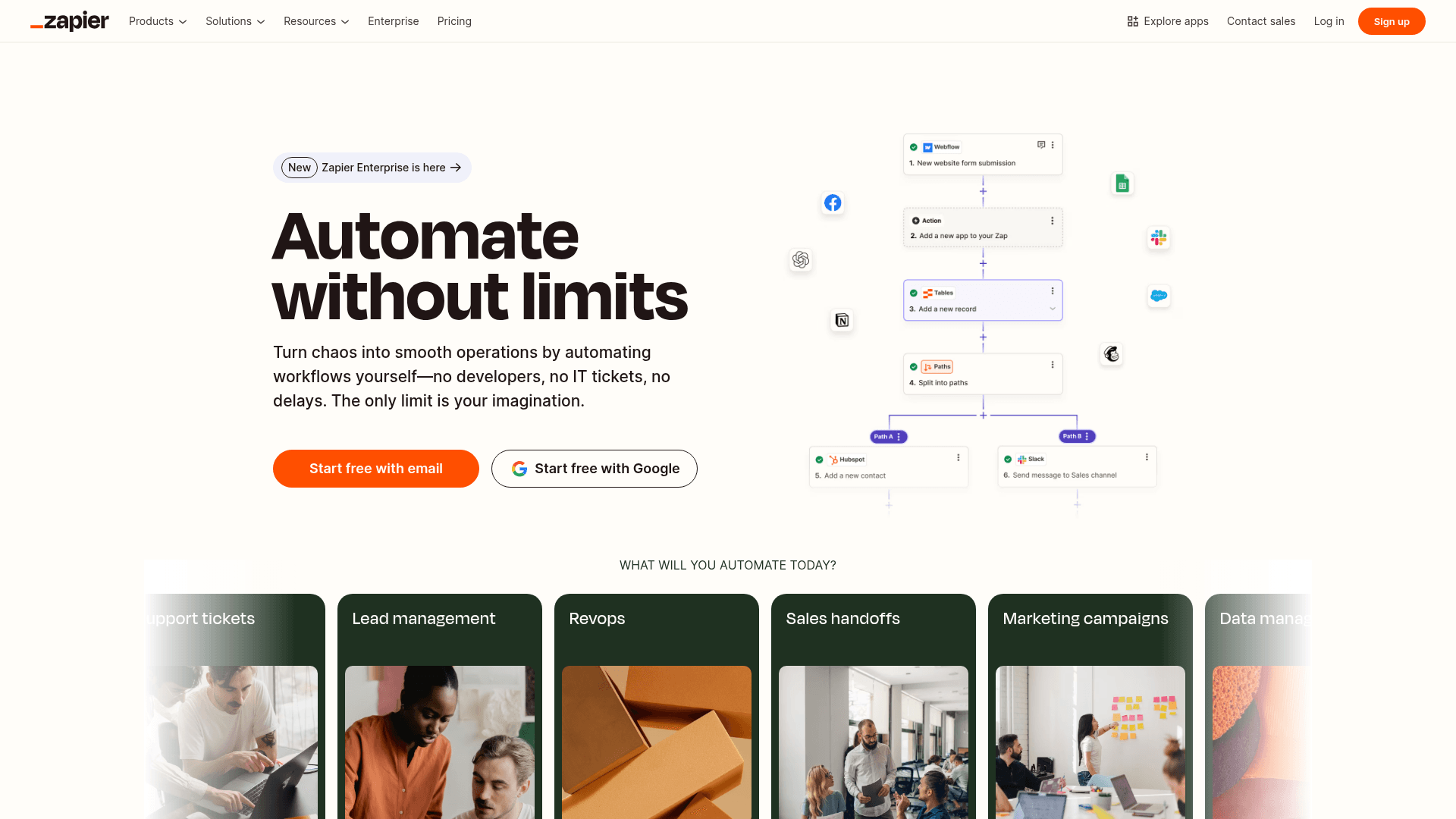 Homepage of Zapier