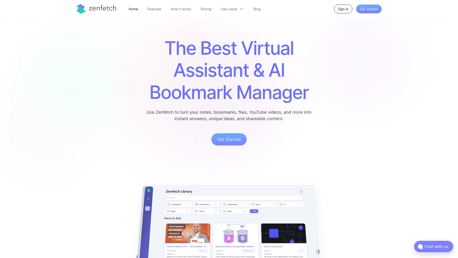 Homepage of Zenfetch